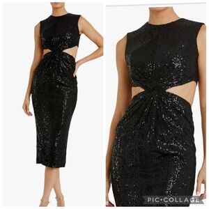 NWT Mac Duggal 27022 Sleeveless Midi Cutout Dress Black size 4 Sequined Ieena